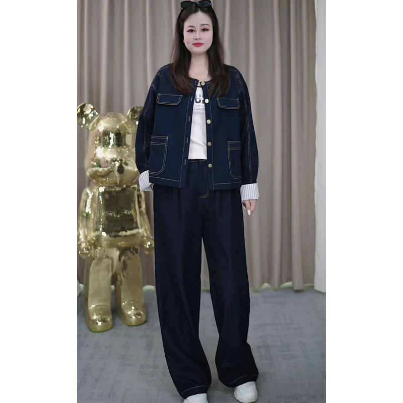 复古工装牛仔套装裤2025新款女秋高级感气质穿搭两件套装