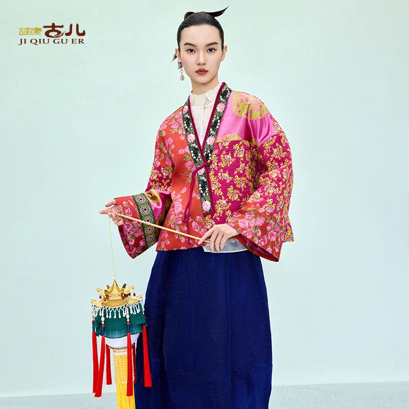 吉丘古儿抬头见喜国风提花外套拼接时尚宽松民族风上衣女G251Y001
