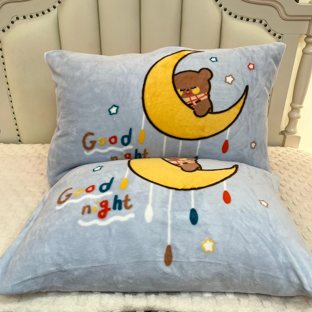 冬季家用加厚一对装牛奶绒枕套珊瑚绒枕头套单人卡通枕芯内胆罩22