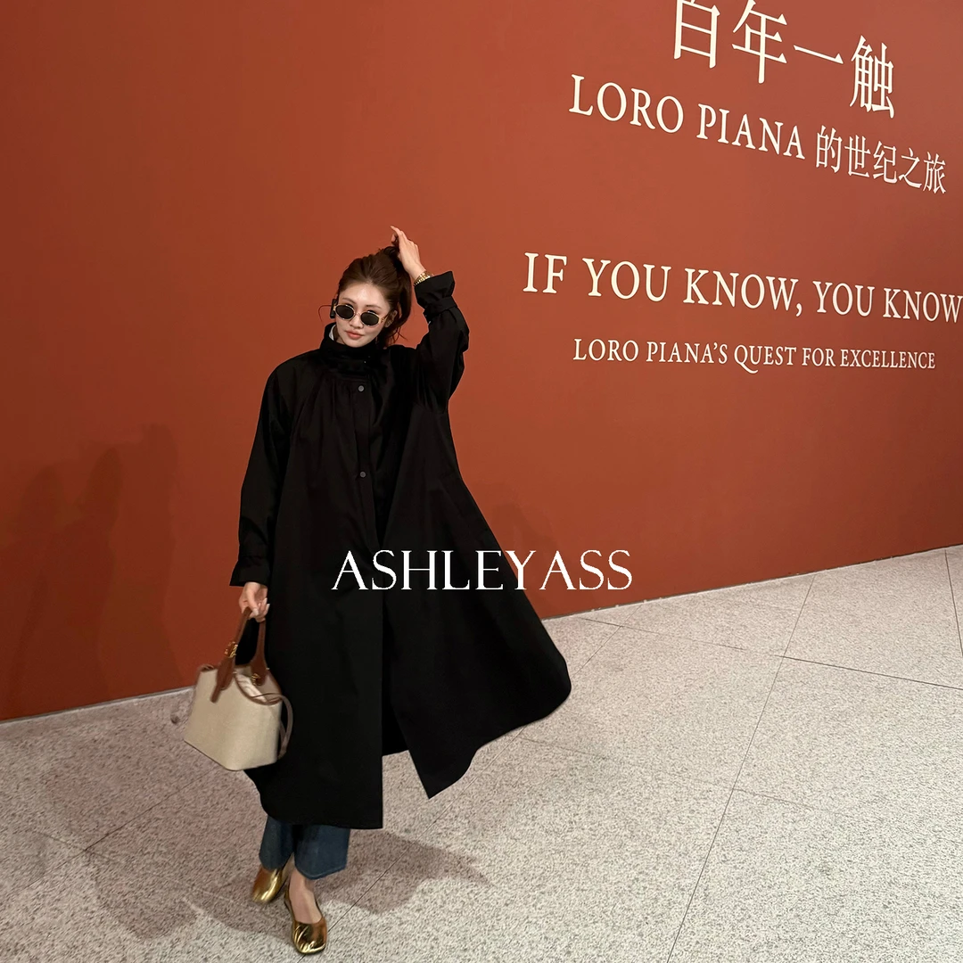 【ASHLEYASS】“荷叶风衣”法式英伦风立领系带长款风衣LSS250283W