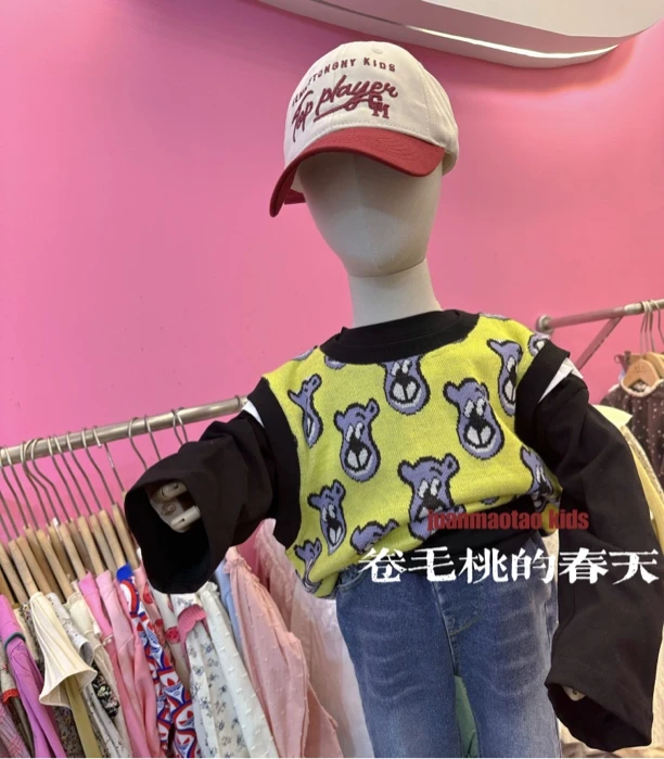 卷毛桃2025春印花小熊头针织背心