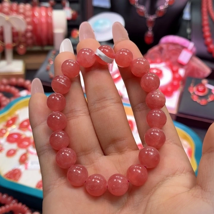 菱锰矿（红纹石）未镶嵌手串冰种10mm