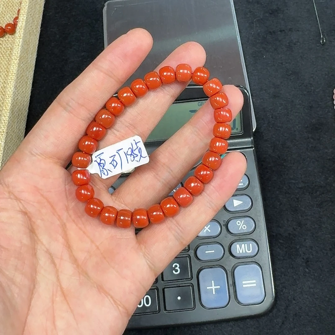 南红玛瑙未镶嵌手链原矿南红手串7mm➕老型满肉柿子红