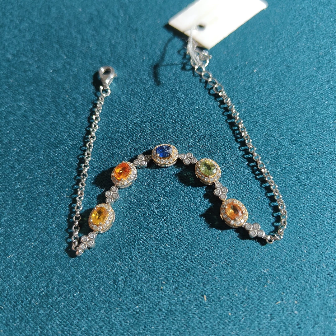 s925银镶嵌天然彩色蓝宝石手链