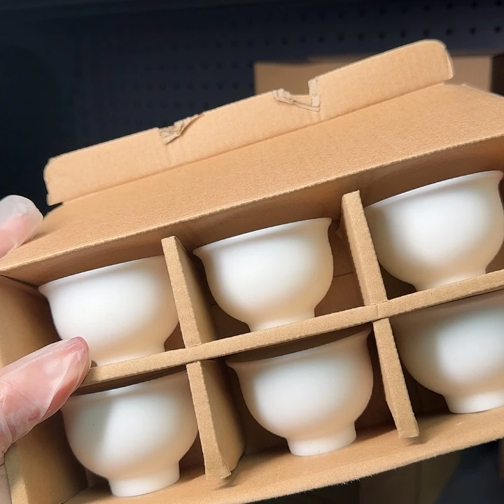 素烧羊脂玉猪油白茶杯六个一组