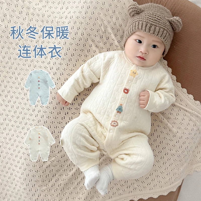 新生婴儿衣服春秋冬装婴幼儿纯棉加厚爬服男女宝宝夹棉保暖连体衣