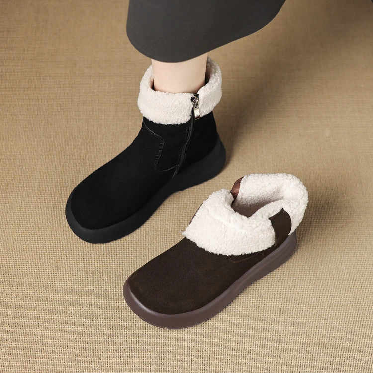 6cm 英伦风通勤百搭舒适厚底雪地靴冬季简约休闲时尚舒适保暖短靴