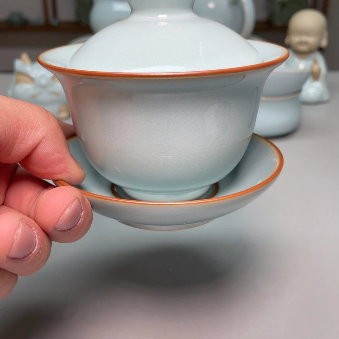 顺***利瓷天青色张君老师瑕三才元宝