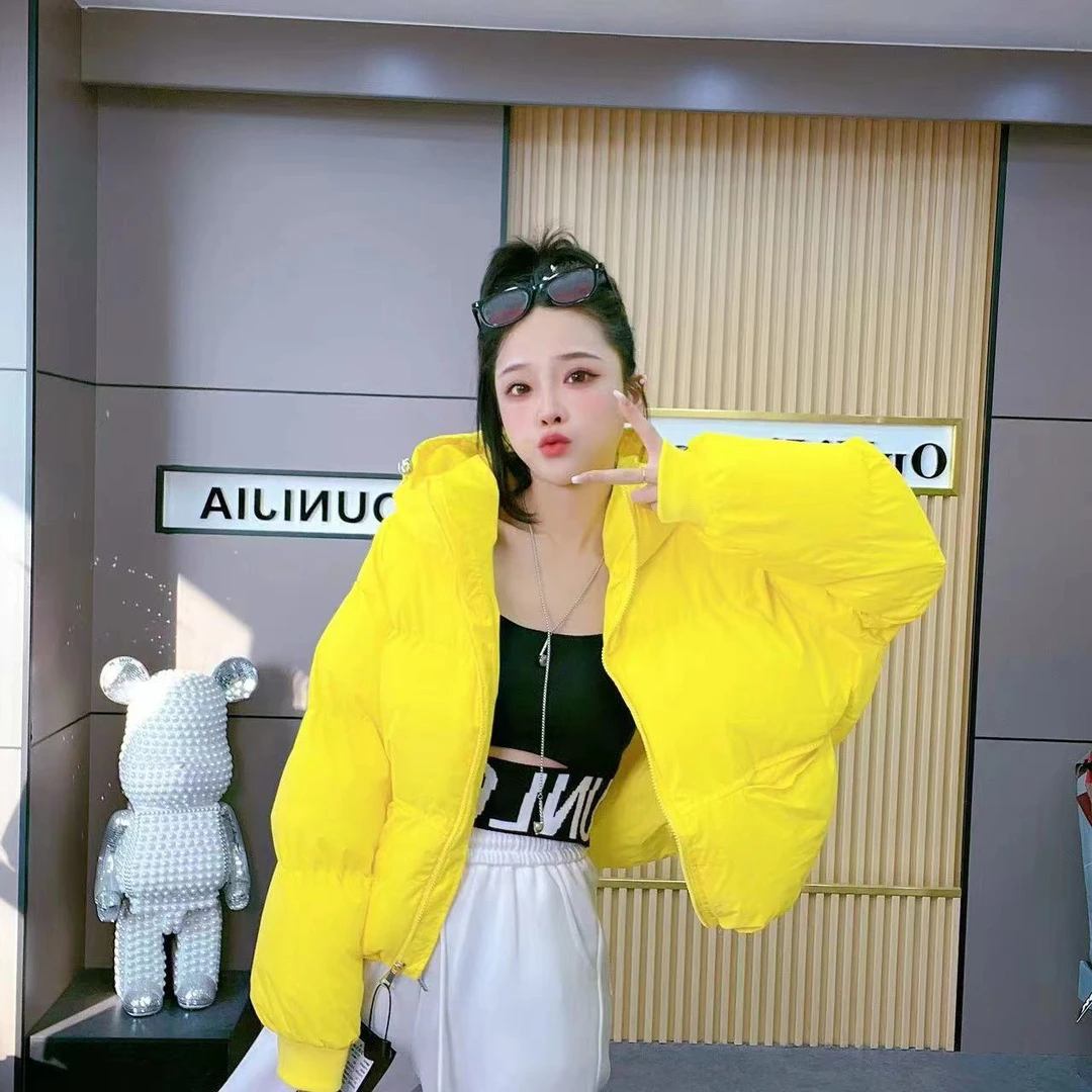 时尚韩版棉衣棉服女冬季新款小个子宽松百搭多巴胺连帽面包服外套