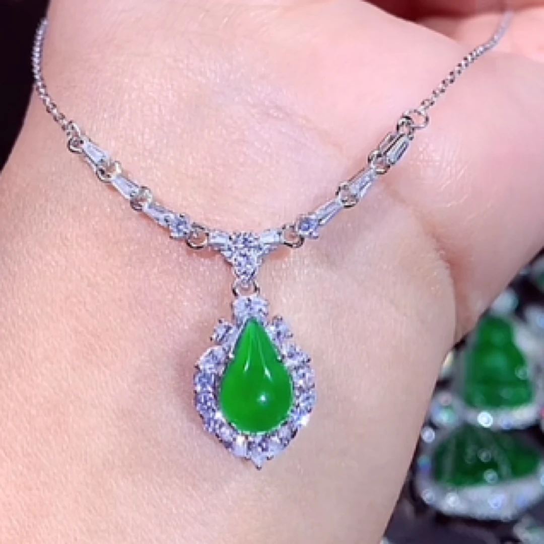 天然翡翠a货冰阳绿项链