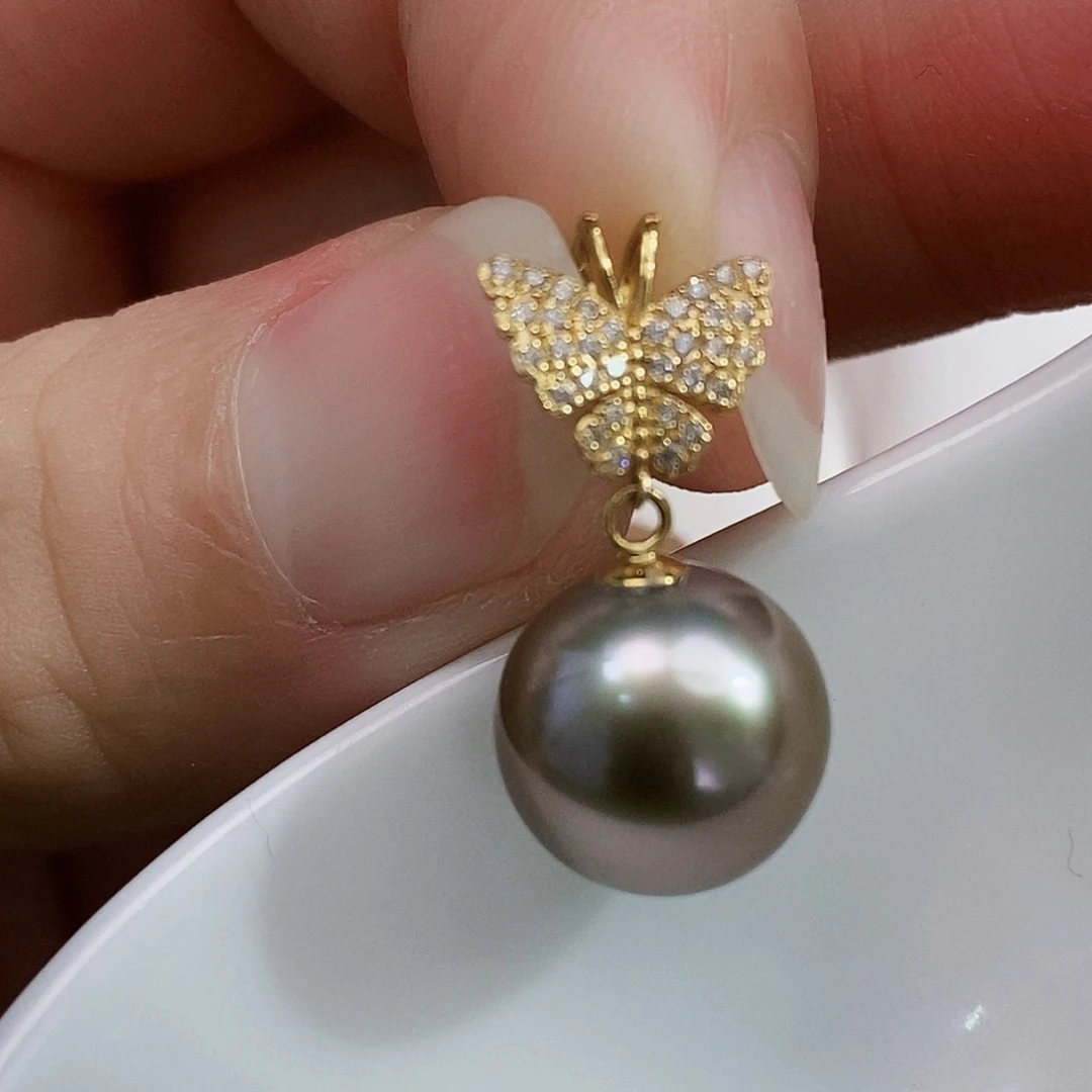 18K金镶嵌6折特价大溪地老货吊坠11.4mm海水珍珠