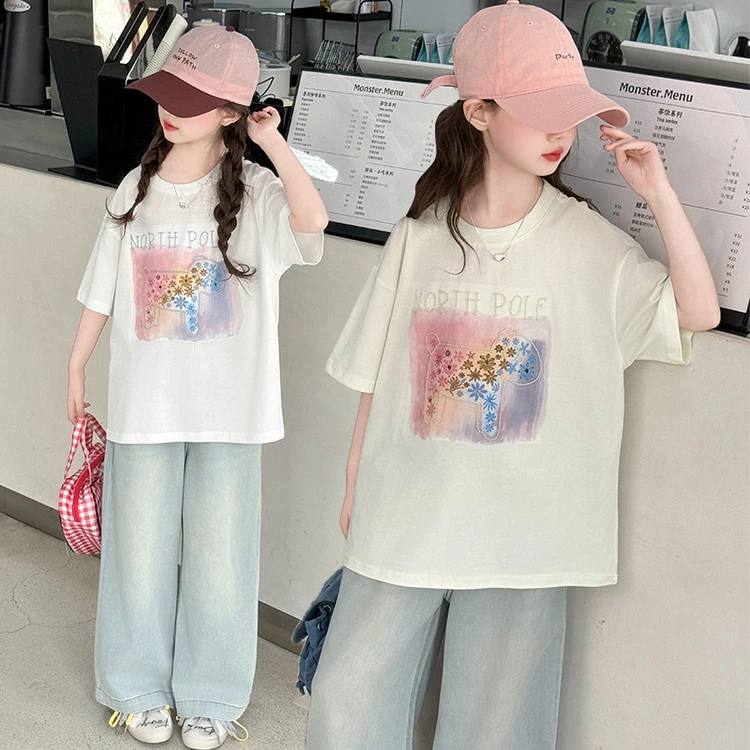 女童夏季T袖中大童洋气外穿韩版上衣休闲儿童装夏季短袖初中生潮