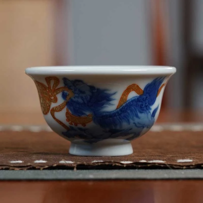 双狮戏球压手杯陶瓷