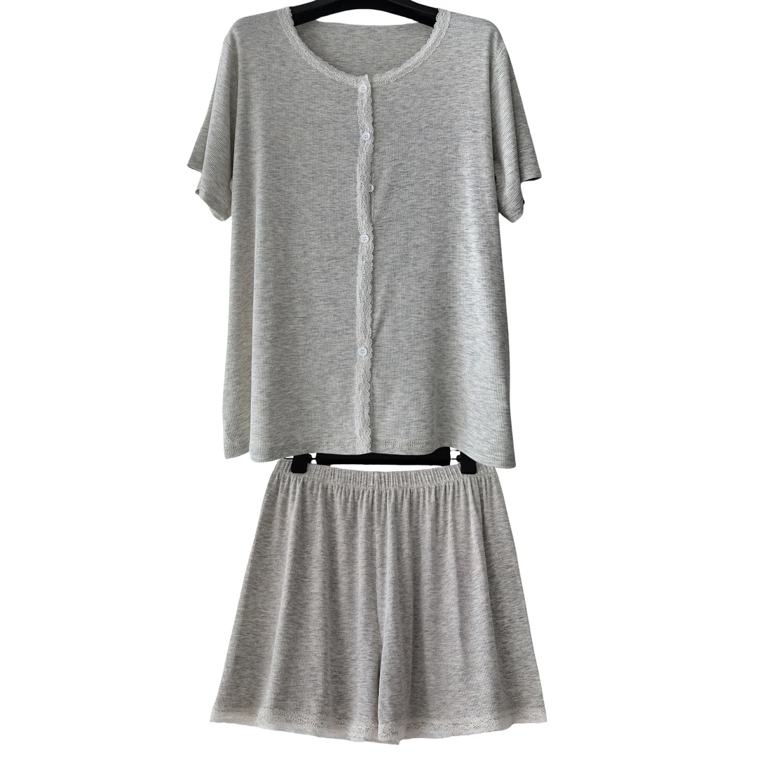 轻薄透气系扣蕾丝家居服套装