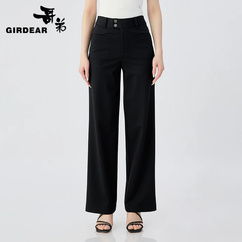 哥弟女装春夏弹力舒适通勤四季百搭直筒裤宽松休闲高腰裤女110019