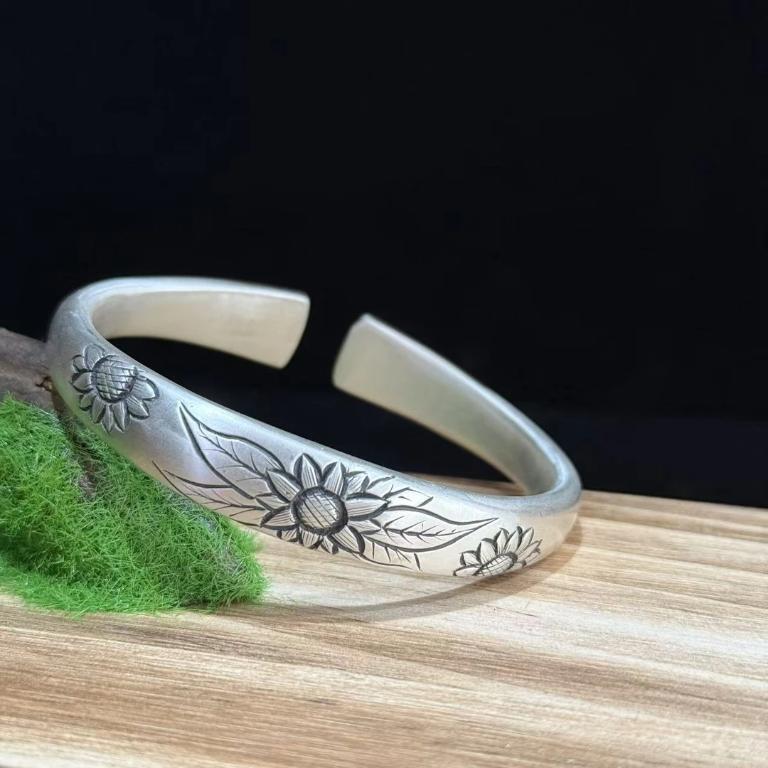 足银银制品  太阳花向日葵手镯足银999此商品为定制不退不换