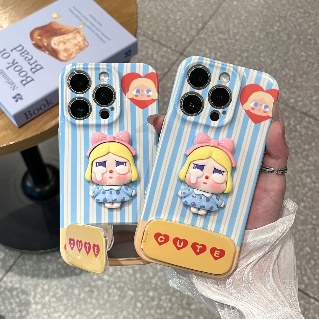 雅天立韩风条纹哭娃女孩适用苹果16/15手机壳华为P70vivoppo小米