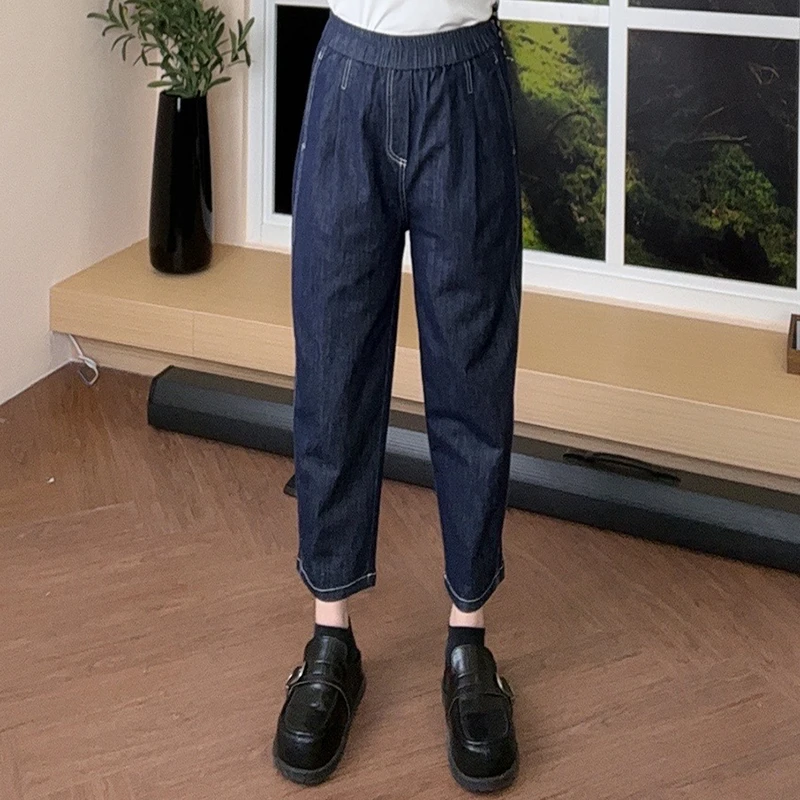 雪花直筒牛仔裤女大码显瘦百搭休闲简约时尚哈伦净版老爹九分裤