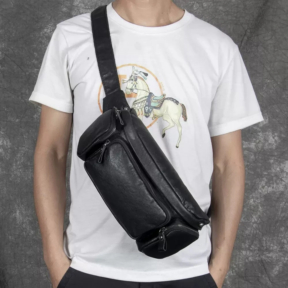 头层牛皮单肩斜挎包男真皮腰包复古胸包时尚百搭质感潮包春季新款