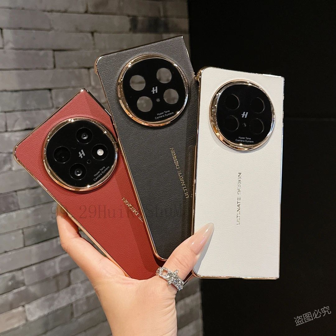 适用oppofindn5手机壳新款折叠屏MateX6电镀素皮红色X5高档单后壳