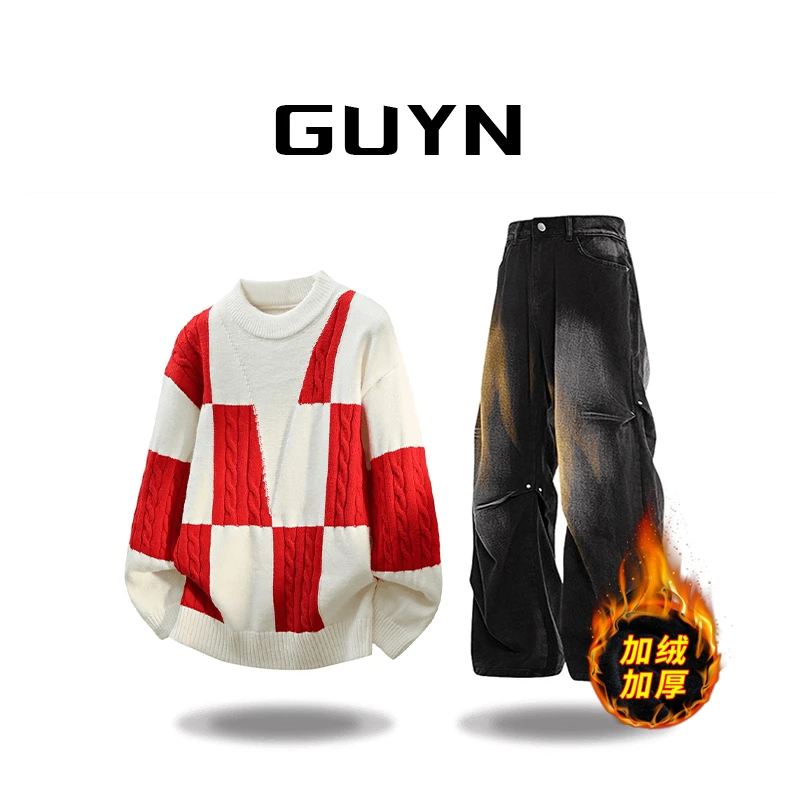 【品牌正品现货】GUYN时尚针织衫长袖毛衣休闲男秋冬圆领加厚打底衫