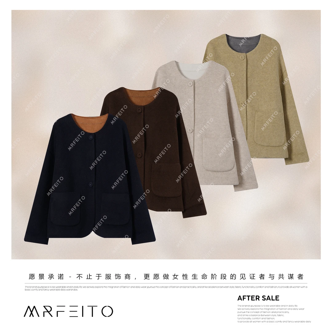 MRFEITO【首尔早茶】高定澳毛手工缝制短款双面呢大衣H178W02D33899