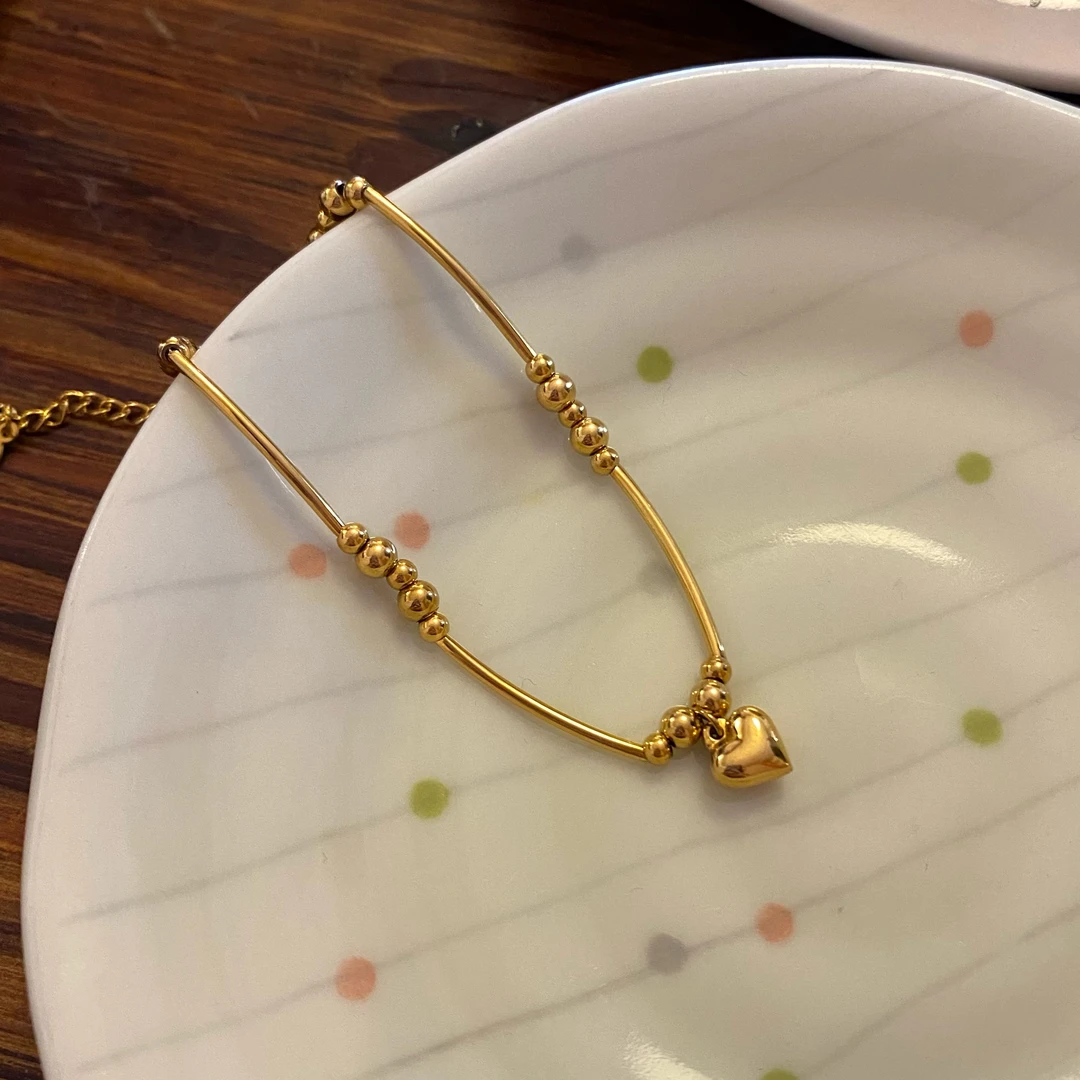 钛钢手链 周家同款爱心小圆珠弯管手链百搭显白高级感手链D31
