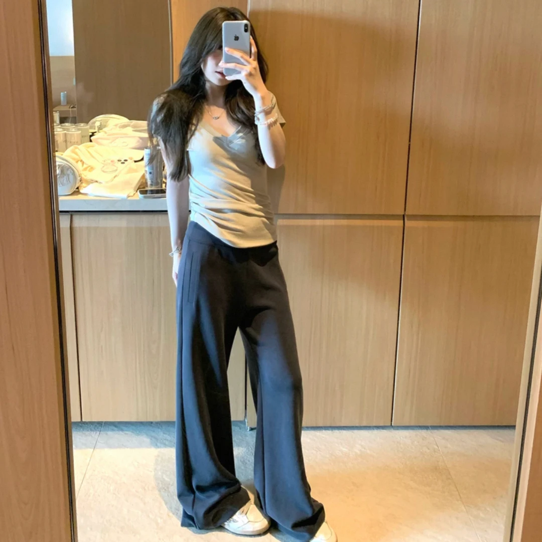 黄只只zzpalette王炸神裤 慵懒垂感拖地微喇垂垂裤女休闲裤