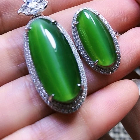 和田玉戒指银S925镶嵌