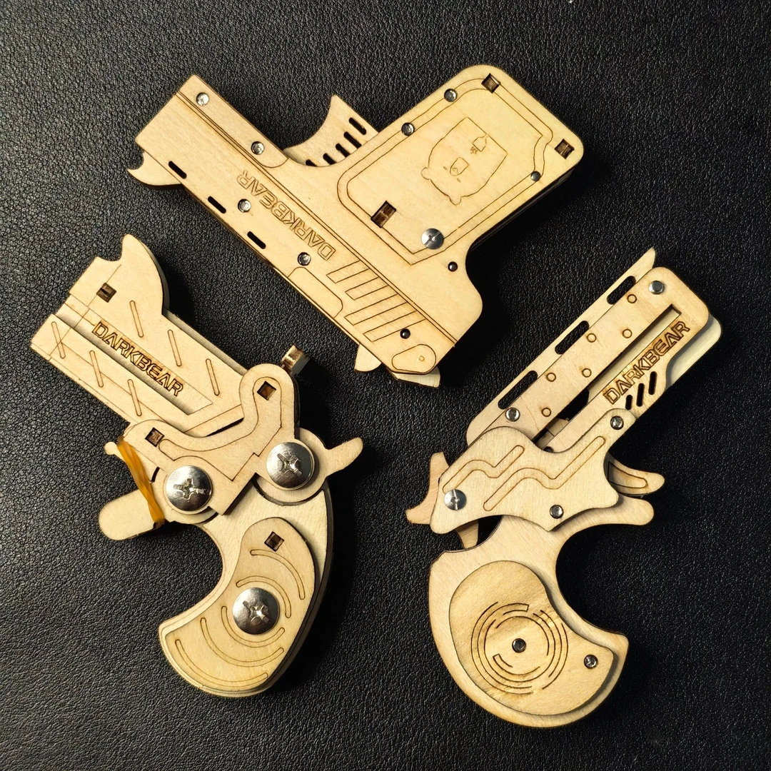 迷你解压玩具儿童礼物1911幼崽萝卜枪不可发射回弹木拼装挂件模型