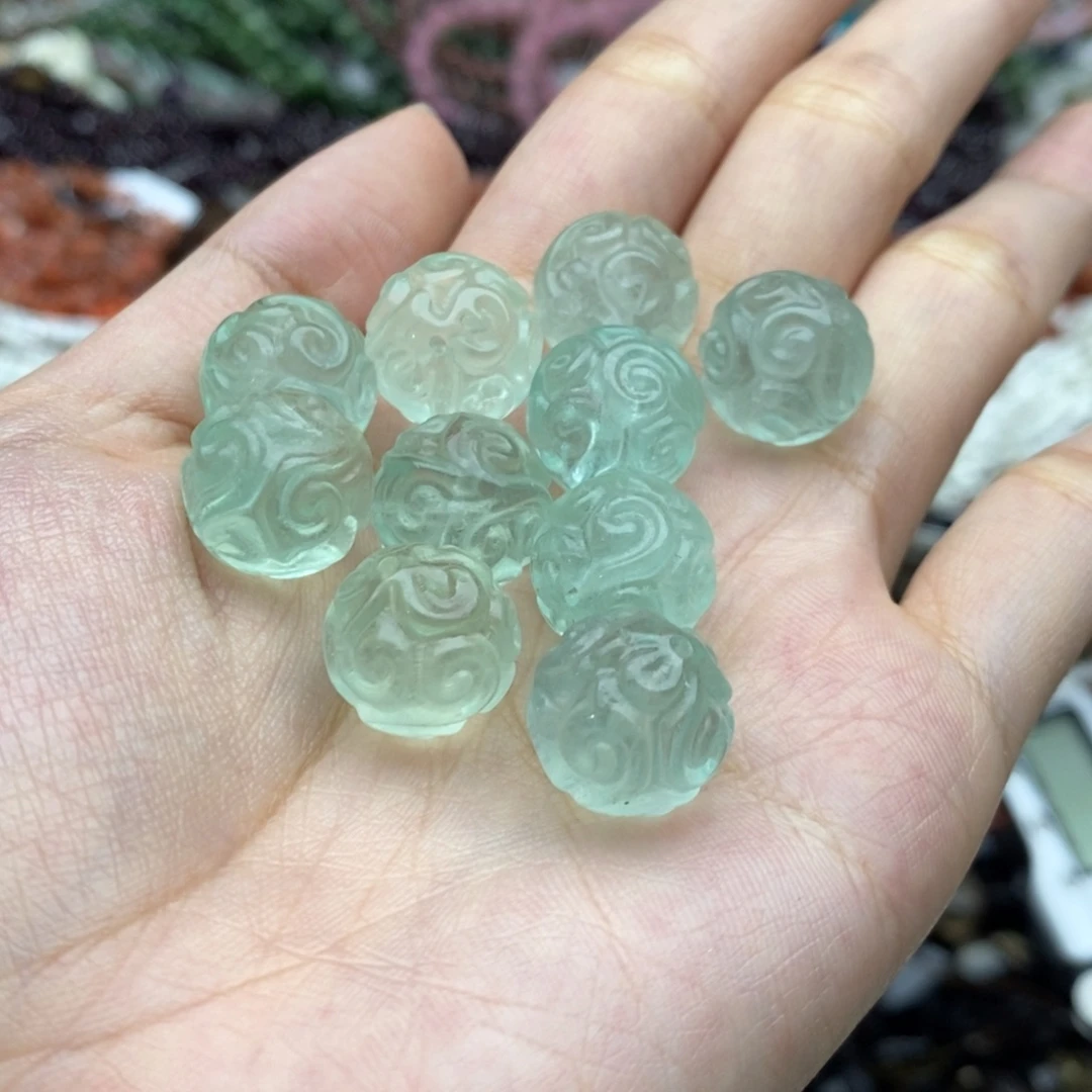 玛瑙/玉髓未镶嵌珠宝半成品14mm天然薄荷曼波绿萤石回纹珠