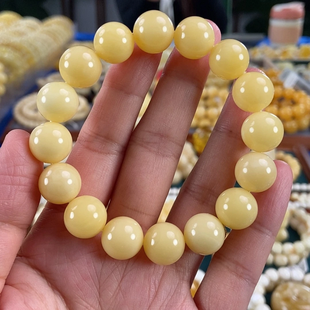 琥珀未镶嵌珠宝奇石13浓白蜡圆珠20.28