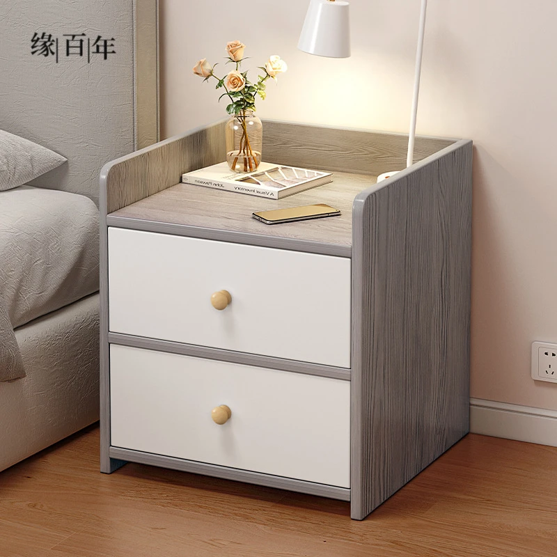 床头柜轻奢高级感现代简约卧室床边小柜子收纳储物双抽带锁床头柜