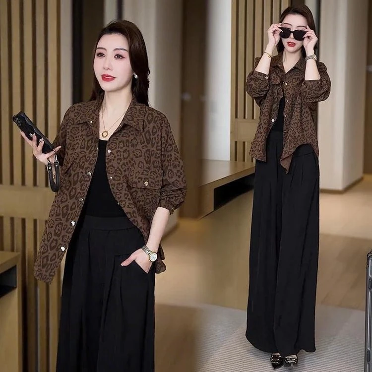 2025早春新款气质显瘦衬衣时尚复古豹纹宽松衬衫