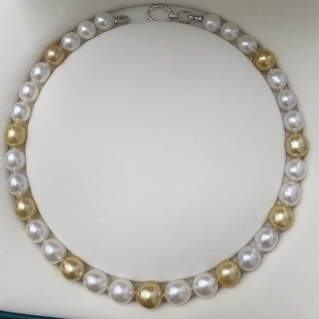 南洋金珍珠澳白微椭圆9-12mm白金色925银串链情人节送女友送老婆