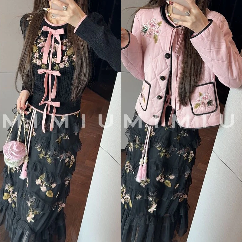 【mimius】七重工绣花针织衫/蝴蝶结可拆+半裙+棉服外套汉服 G12199