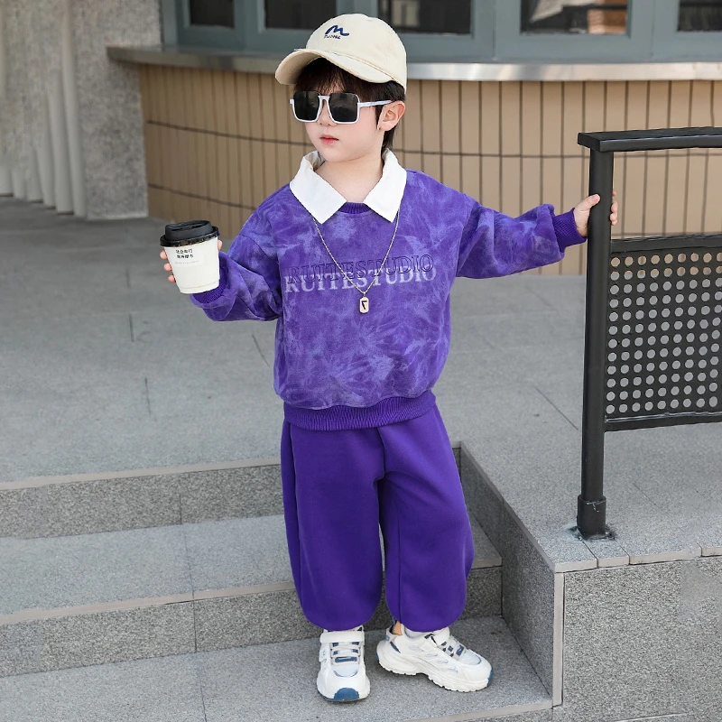 【多姿多彩】2025春季新款儿童彩色扎染套头假两件卫衣裤子两件套装