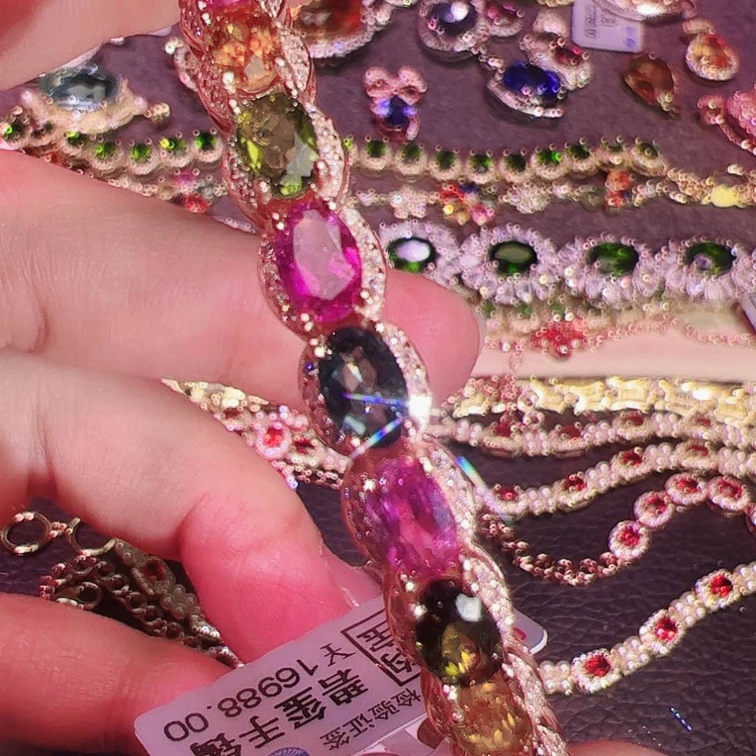 碧玺碧玺手镯银S925镶嵌