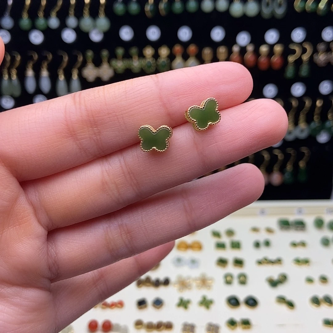 和田玉银S925镶嵌耳饰