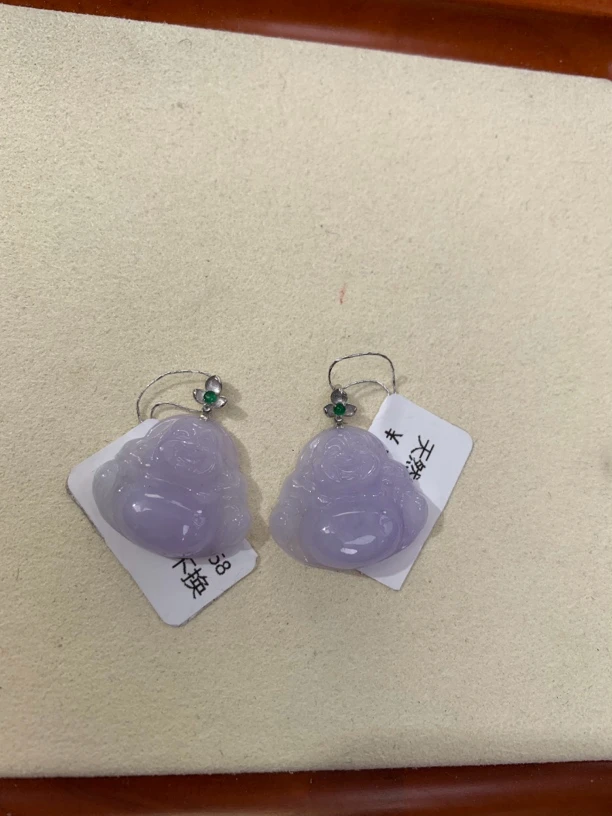 天然缅甸a货翡翠18k白金三花扣紫佛公（多样性发其一）