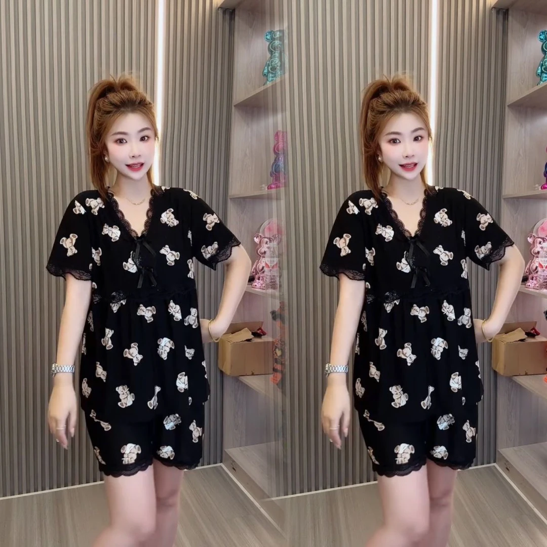 家居服套装韩版宽松短裤时尚夏季睡衣短袖薄款