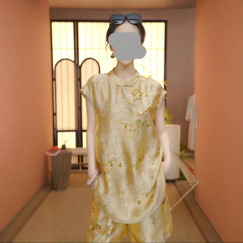 新中式国风套装夏季新款气质百搭提花减龄短袖上衣短裤女两件套