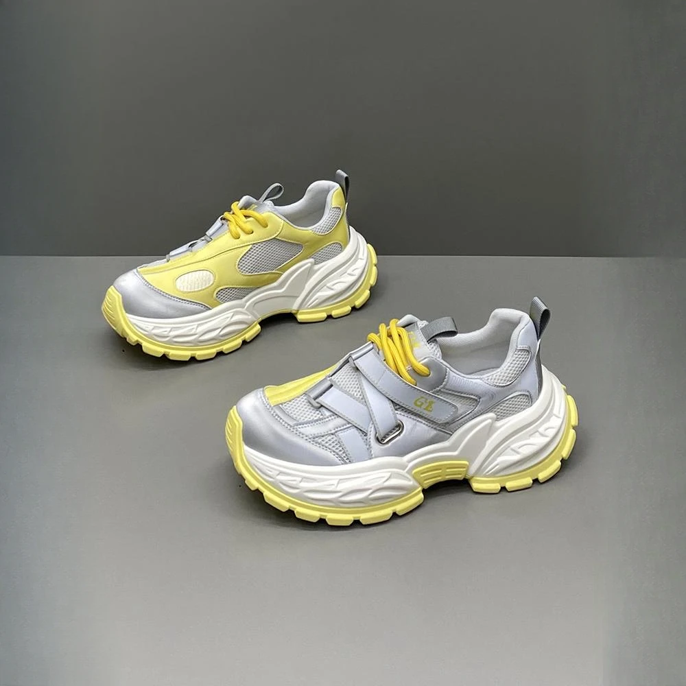 okkdey高端轻奢男鞋秋季透气网面运动休闲鞋厚底增高板鞋老