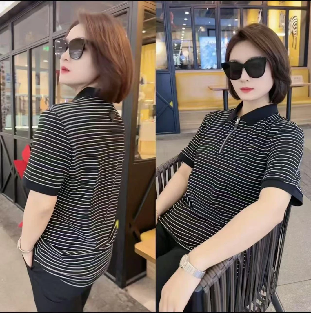 35096夏季新款男士翻领POLO衫短袖T恤纯色弹力宽松百搭简约条纹