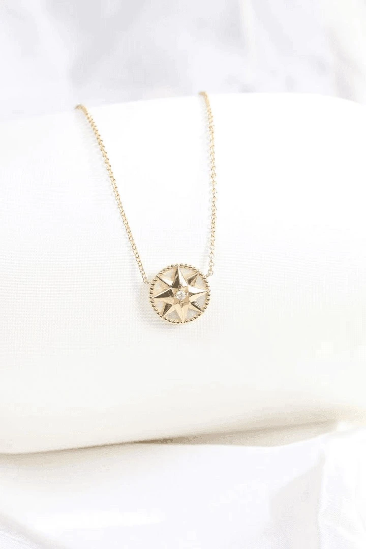 罗盘项链 18k金镶贝母 简单百搭优雅小清新美丽星辰
