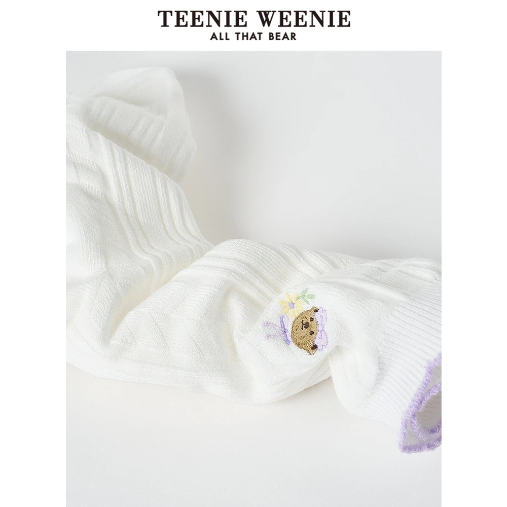 TeenieWeenie小熊女袜子25简约休闲少女木耳边中筒袜TTAY25S401T