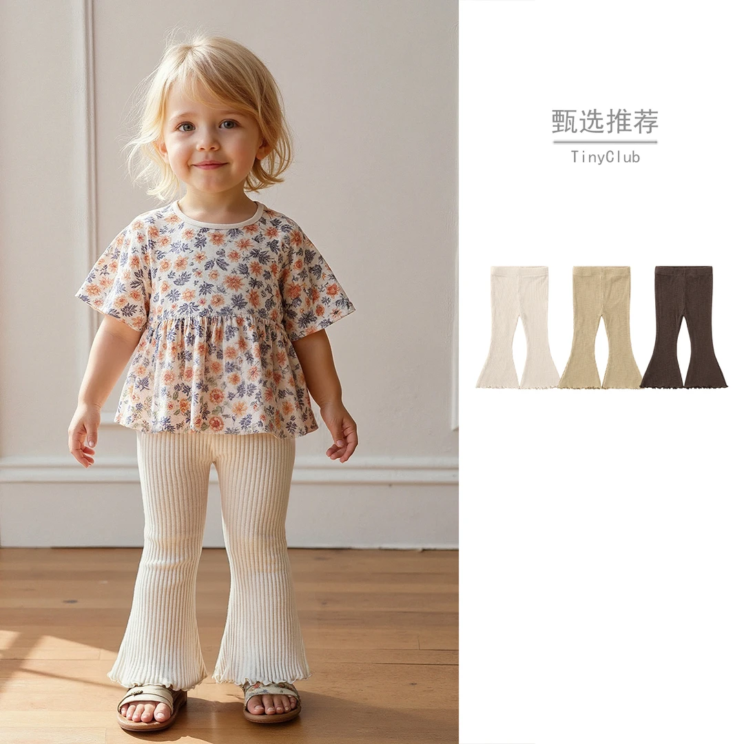 25SS预上新~女宝宝木耳边喇叭裤ins风秋季薄款女童纯色百搭打底裤
