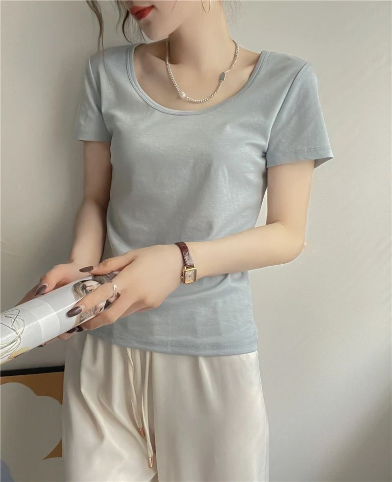 程程甄选 -「礼盒装」凉感维C科技丝滑醋酸U领纯色显瘦T恤05