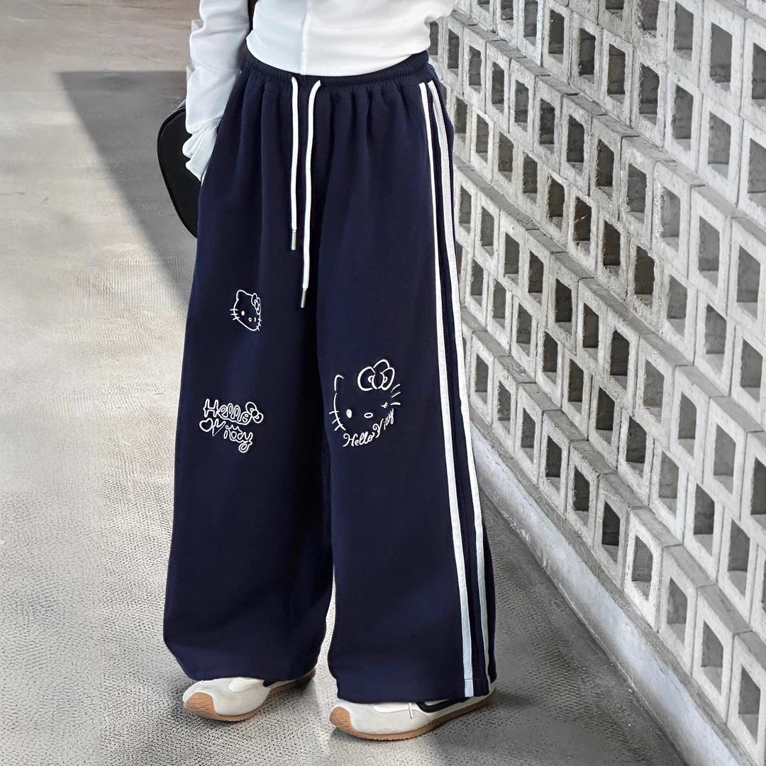 女童裤子秋2025新款独特超好看阔腿裤又酷又飒初中生猫咪卫裤