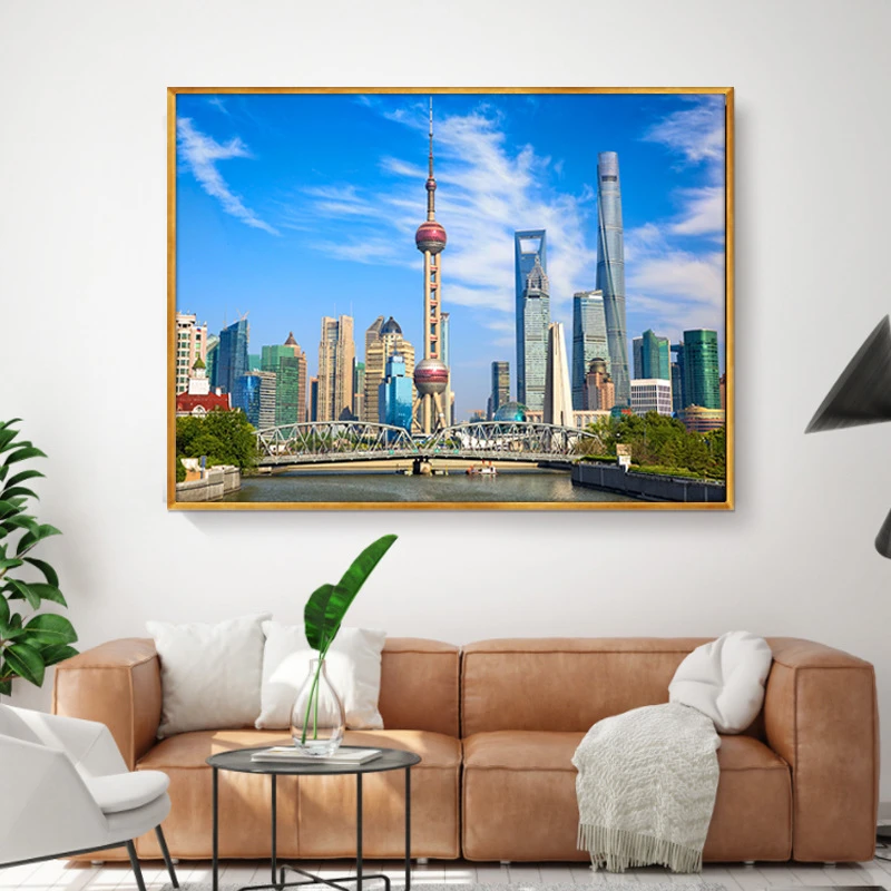 上海夜景繁华城市东方明珠挂画外滩陆家嘴城市建筑风景装饰画壁画